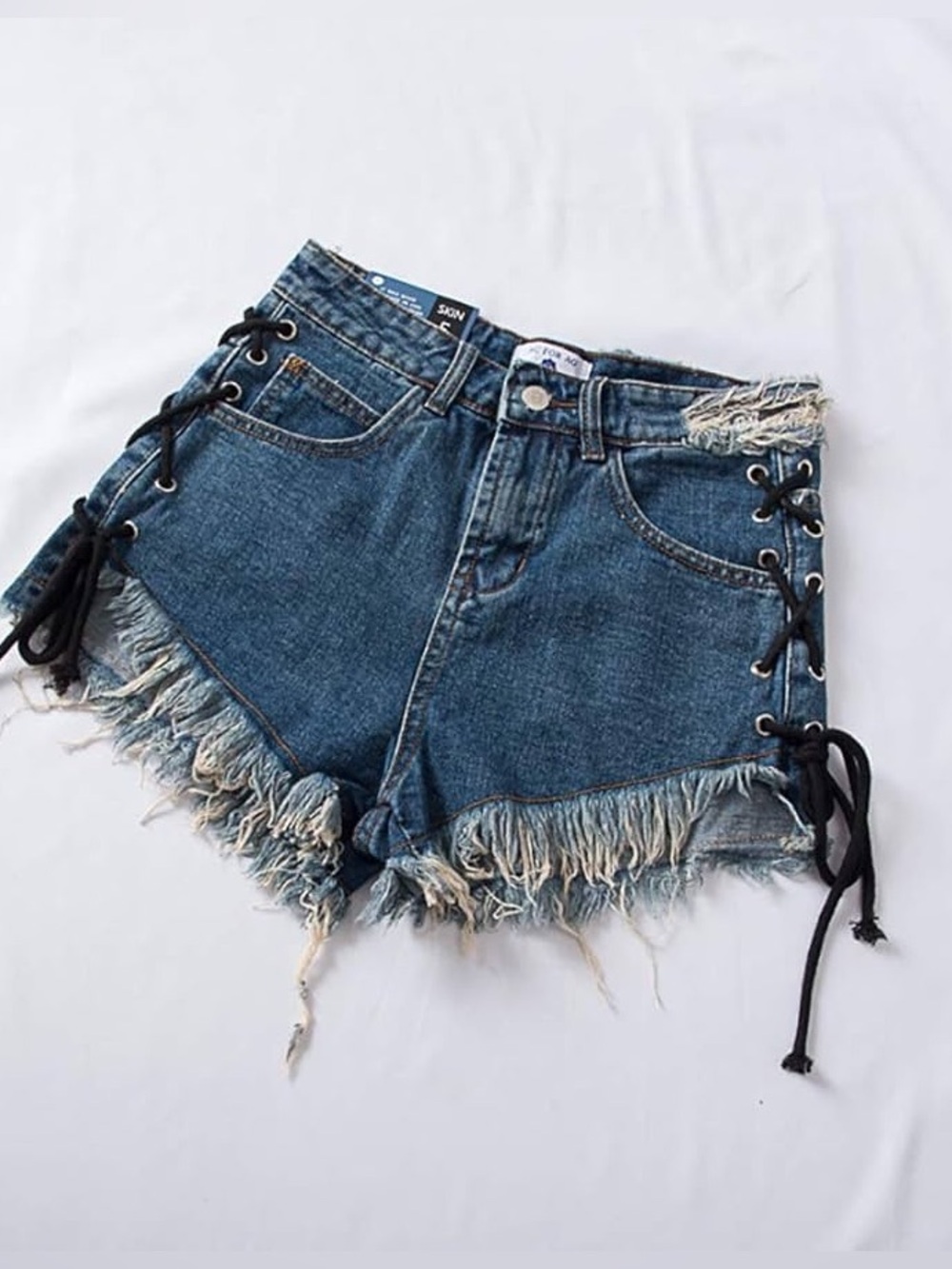 AG Adriano Goldschmied AC x AG Lace-Up Denim Jean Shorts Size S - Picture 2 of 10